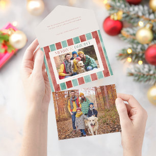 Feestelijke waterverf kerststrepen foto all in one uitnodiging