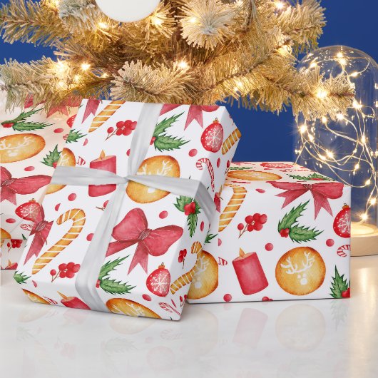 Feestelijke waterverf kerstversiering cadeaupapier (Feestdagen)