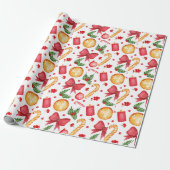 Feestelijke waterverf kerstversiering cadeaupapier (Uitgerold)