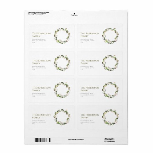 Feestelijke Waterverf krans Etiket (Full Sheet)