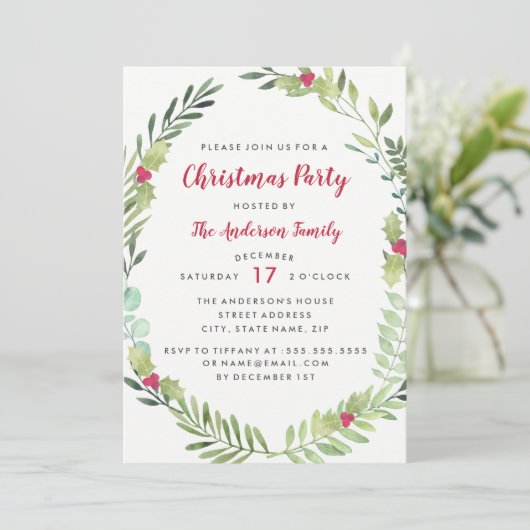 Feestelijke Waterverf Krans Kerstfeest Kaart (Staand voorkant)