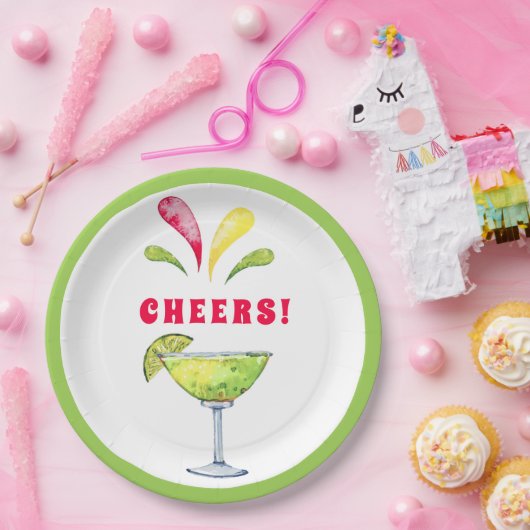 Feestelijke Waterverf Margarita | Cheers Paper Bor Papieren Bordje (Feest)