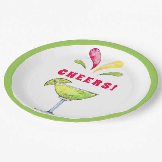 Feestelijke Waterverf Margarita | Cheers Paper Bor Papieren Bordje (Gekanteld)