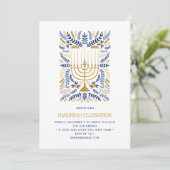 Feestelijke waterverf-menora bloemrijke Hanukkah P Kaart (Staand voorkant)