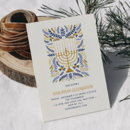 Feestelijke waterverf-menora bloemrijke Hanukkah P Kaart