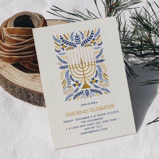 Feestelijke waterverf-menora bloemrijke Hanukkah P Kaart