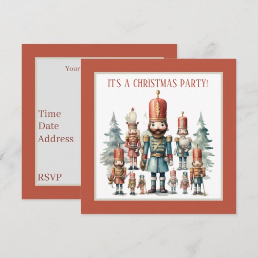 Feestelijke waterverf nutcracker partij kaart (Voorkant / Achterkant)