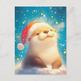 Feestelijke Waterverf Otter Kerstmannenhoed Briefkaart