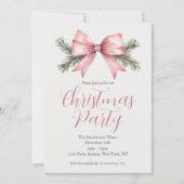 Feestelijke Waterverf Pink Bow Kerstfeest Kaart (Voorkant)