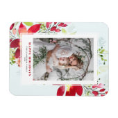 Feestelijke Waterverf Poinsettia Foto Kerst Magneet (Horizontaal)