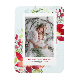 Feestelijke Waterverf Poinsettia Foto Kerst Magneet