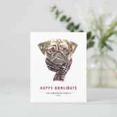 Feestelijke Waterverf Pug Happy Howlidays Kaart (Staand voorkant)