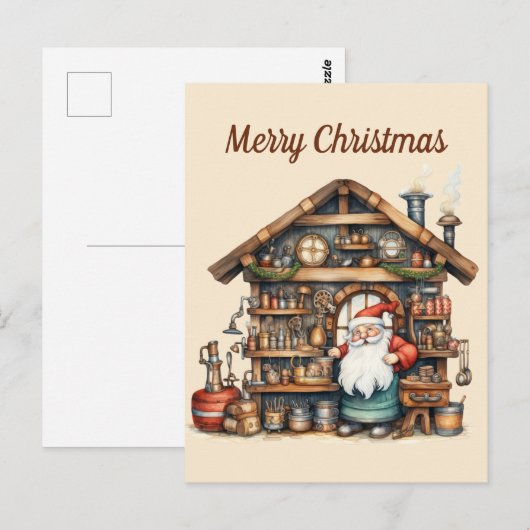 Feestelijke waterverf Santa's workshop Briefkaart (Voorkant / Achterkant)