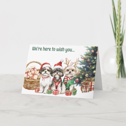 Feestelijke Waterverf Shih Tzu Dogs Kerst Kaart (Voorkant)