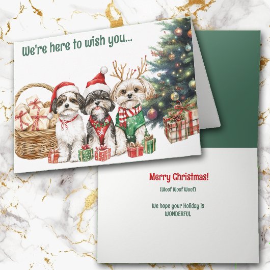 Feestelijke Waterverf Shih Tzu Dogs Kerst Kaart