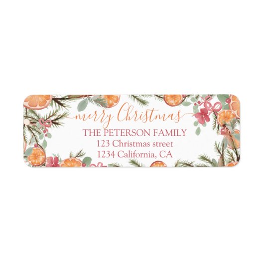 Feestelijke Waterverf Sinaasappel Bloemen Vrolijk  Etiket (Voorkant)