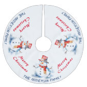 Feestelijke Waterverf Sneeuwman Custom Merry Chris Kerstboom Rok (Voorkant)
