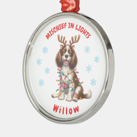 Feestelijke Waterverf Springer Spaniel Snowflakes  Metalen Ornament (Links)