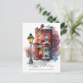 Feestelijke Waterverf Storefront Business Feestdagenkaart (Staand voorkant)