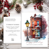 Feestelijke Waterverf Storefront Business Feestdagenkaart