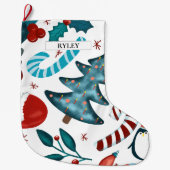 Feestelijke Waterverf Winter Kerstpatroon Grote Kerstsok (Voorkant)