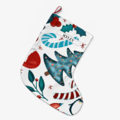 Feestelijke Waterverf Winter Kerstpatroon Grote Kerstsok (Voorkant (Hangend))