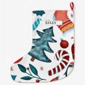 Feestelijke Waterverf Winter Kerstpatroon Grote Kerstsok (Achterkant)