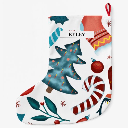 Feestelijke Waterverf Winter Kerstpatroon Grote Kerstsok (Achterkant)