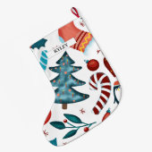 Feestelijke Waterverf Winter Kerstpatroon Grote Kerstsok (Achterkant (Hangend))