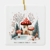 Feestelijke Waterverf Winter Woodland Mushrooms Fo Keramisch Ornament (Voorkant)
