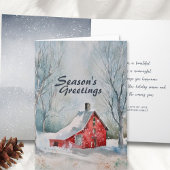 Feestelijke Waterverf Winterscène Snowy Red House Feestdagen Kaart