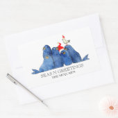 Feestelijke Waterverf Zee Leeuwen Santas Pet Stick Rechthoekige Sticker (Envelop)