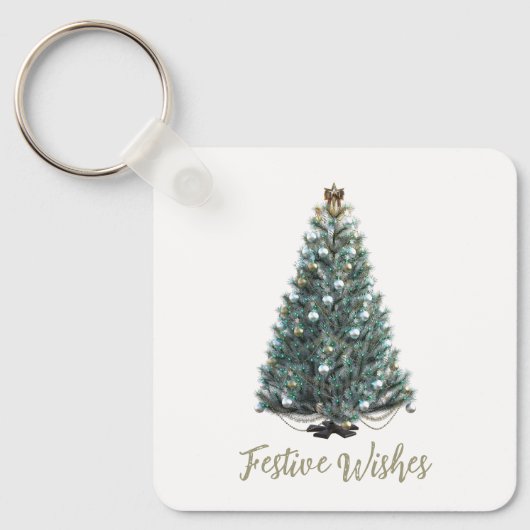 Feestelijke wensen. Kerstboom ontwerp Sleutelhanger (Voorkant)