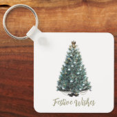 Feestelijke wensen. Kerstboom ontwerp Sleutelhanger (Voorkant)