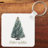 Feestelijke wensen. Kerstboom ontwerp Sleutelhanger (Achterkant)
