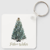 Feestelijke wensen. Kerstboom ontwerp Sleutelhanger (Achterkant)
