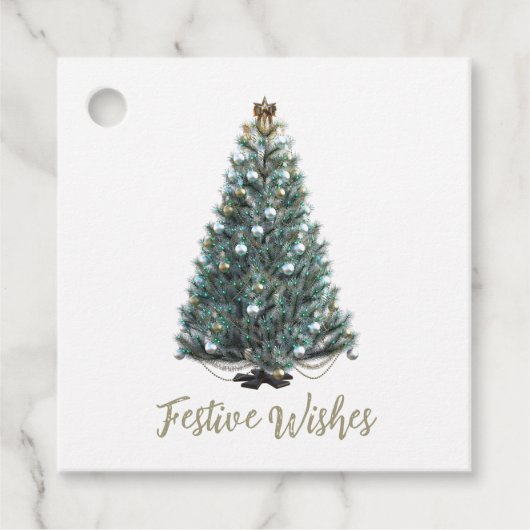 Feestelijke wensen. Kerstboomontwerp Bedankjes Labels (Voorkant)