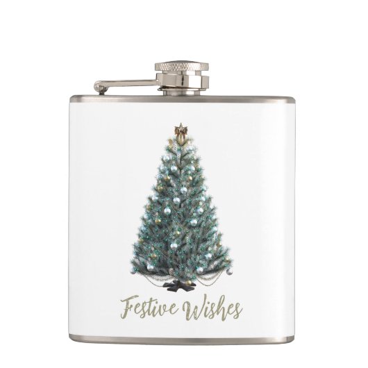Feestelijke wensen. Kerstboomontwerp Heupfles (Voorkant)