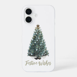 Feestelijke wensen. Kerstboomontwerp iPhone 16 Hoesje
