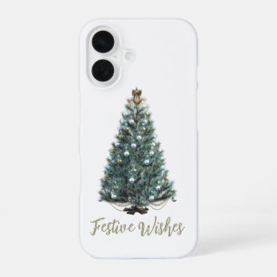 Feestelijke wensen. Kerstboomontwerp iPhone 16 Hoesje