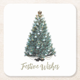 Feestelijke wensen. Kerstboomontwerp Kartonnen Onderzetters