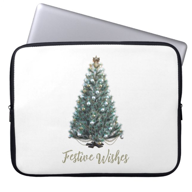 Feestelijke wensen. Kerstboomontwerp Laptop Sleeve (Voorkant)