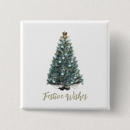 Feestelijke wensen. Kerstboomontwerp Vierkante Button 5,1 Cm