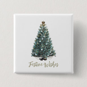 Feestelijke wensen. Kerstboomontwerp Vierkante Button 5,1 Cm