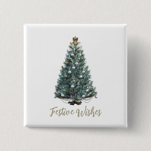 Feestelijke wensen. Kerstboomontwerp Vierkante Button 5,1 Cm (Voorkant)