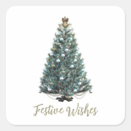 Feestelijke wensen. Kerstboomontwerp Vierkante Sticker