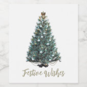Feestelijke wensen. Kerstboomontwerp Wijn Etiket (Enkel label)