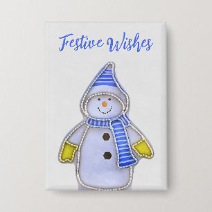 Feestelijke wensen. Sneeuwman ontwerp Button