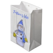Feestelijke wensen. Sneeuwman ontwerp Medium Cadeauzakje (Voorkant Gekanteld)