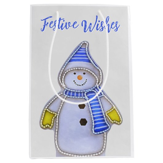 Feestelijke wensen. Sneeuwman ontwerp Medium Cadeauzakje (Voorkant)
